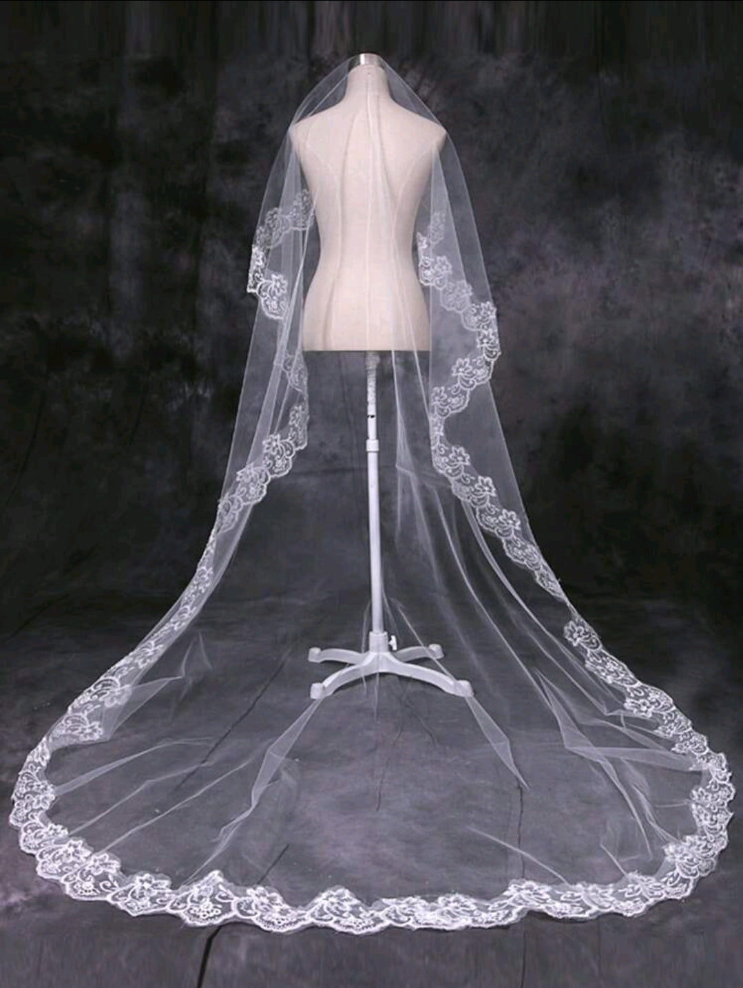 Bridal Veil With Lace Embroidery And 3m Length