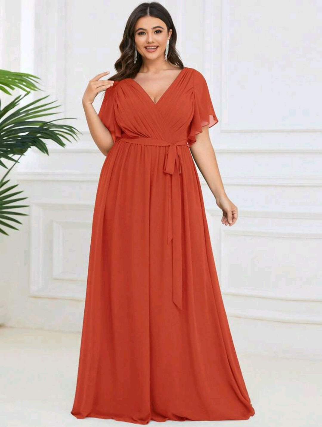 Plus Size Surplice Neck Butterfly Sleeve Chiffon Bridesmaid Dress