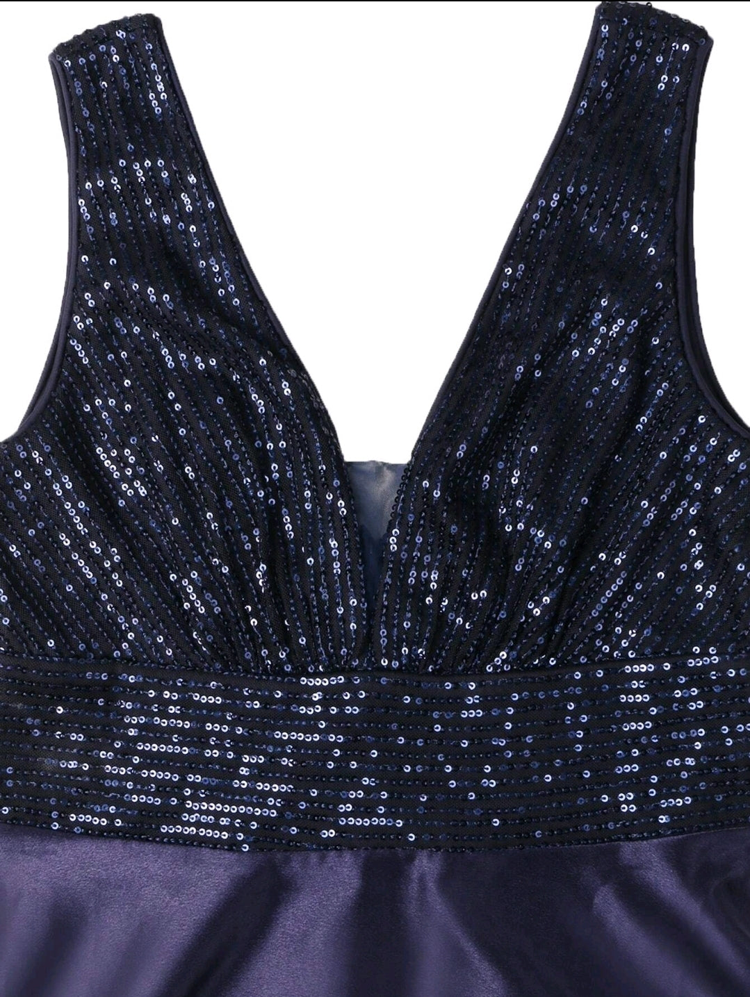 Black Contrast Sequin Satin Formal Dress