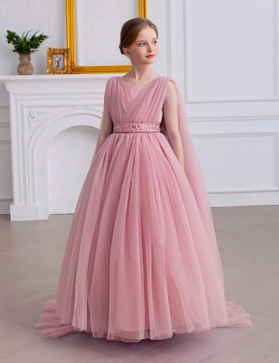 Tween Girl Glitter Bow Tulle Party Dress