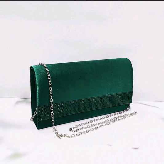 Faux Silk Flip Cover Sparkling Rhinestone Clutch