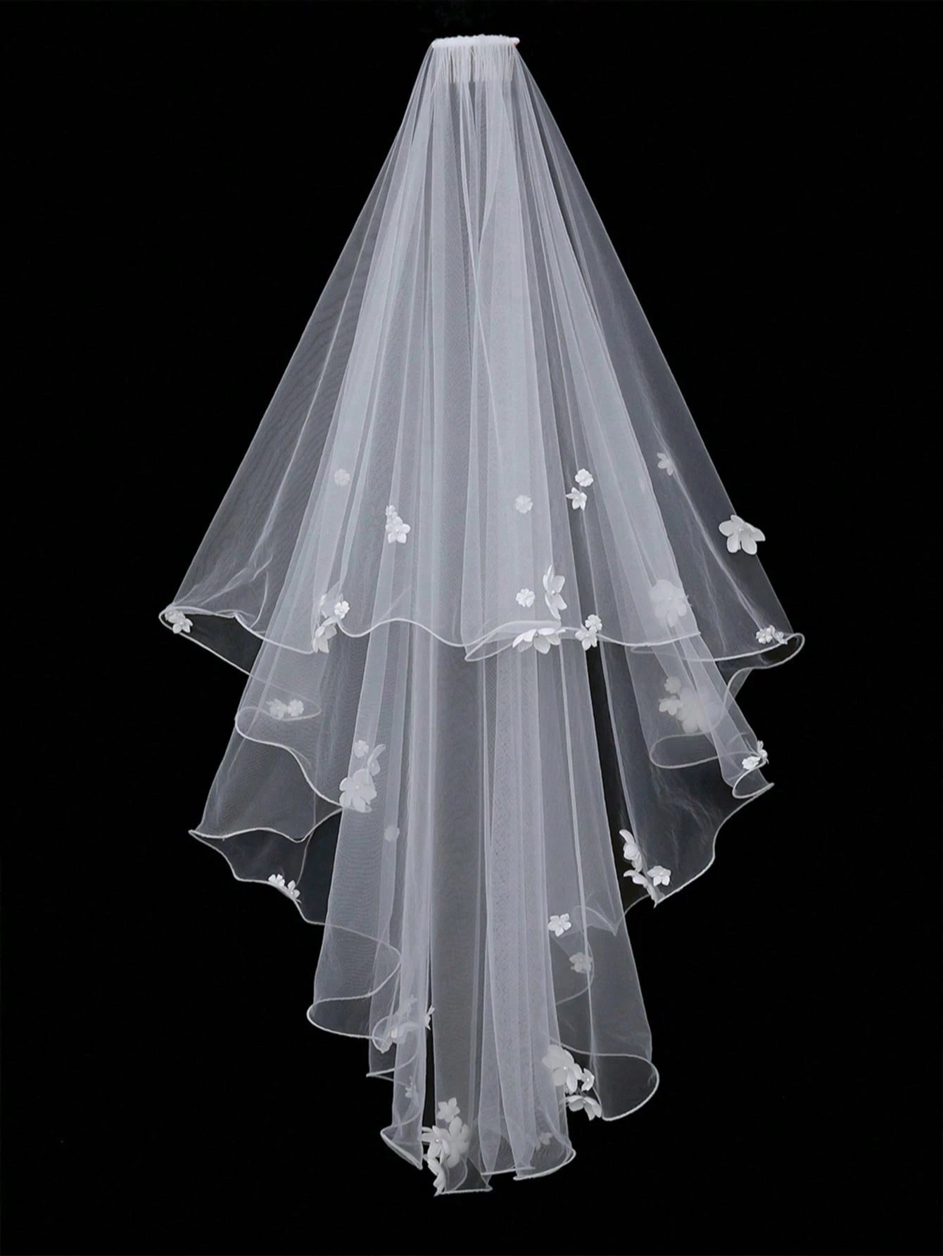 Embroidered Edge Double Layer Bridal Wedding Veil
