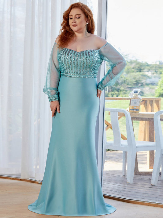 Plus Size See-Through Sleeves Dress
