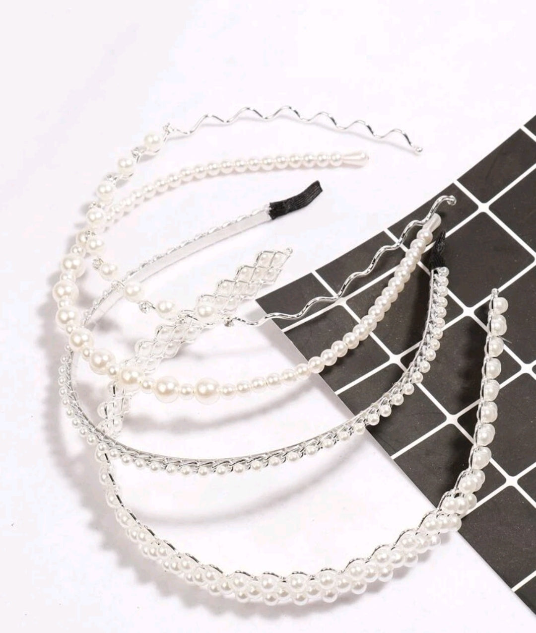 4pcs Faux Pearl & Rhinestone Decor Headband