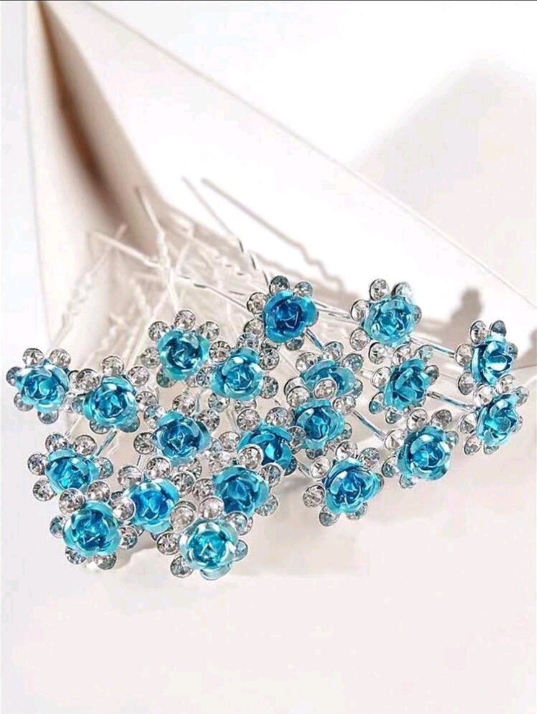 20pcs Bridal Hairpins With Rhinestone Decor Turquoise