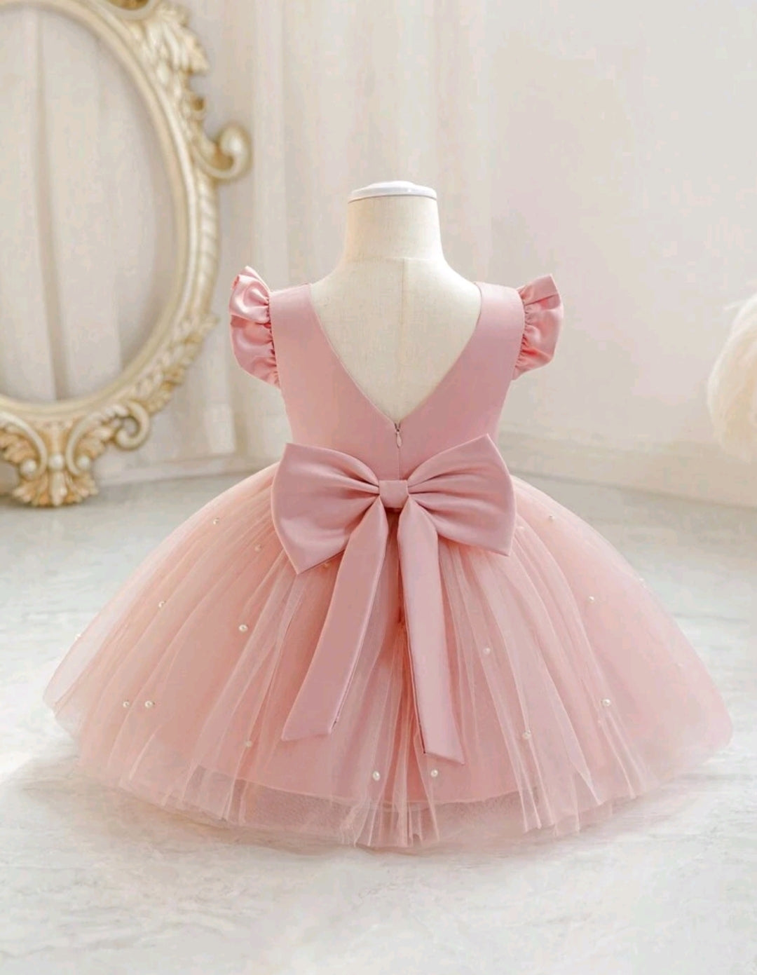 Baby Girls Ruffled Sleeve Bow-Knot Dress