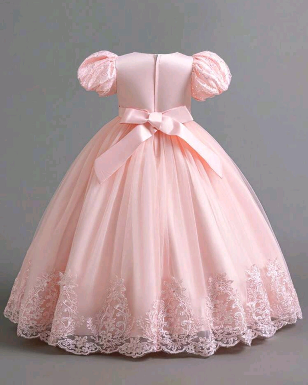 Girls' Pearl Embroidered Mesh Elegant Party Dress