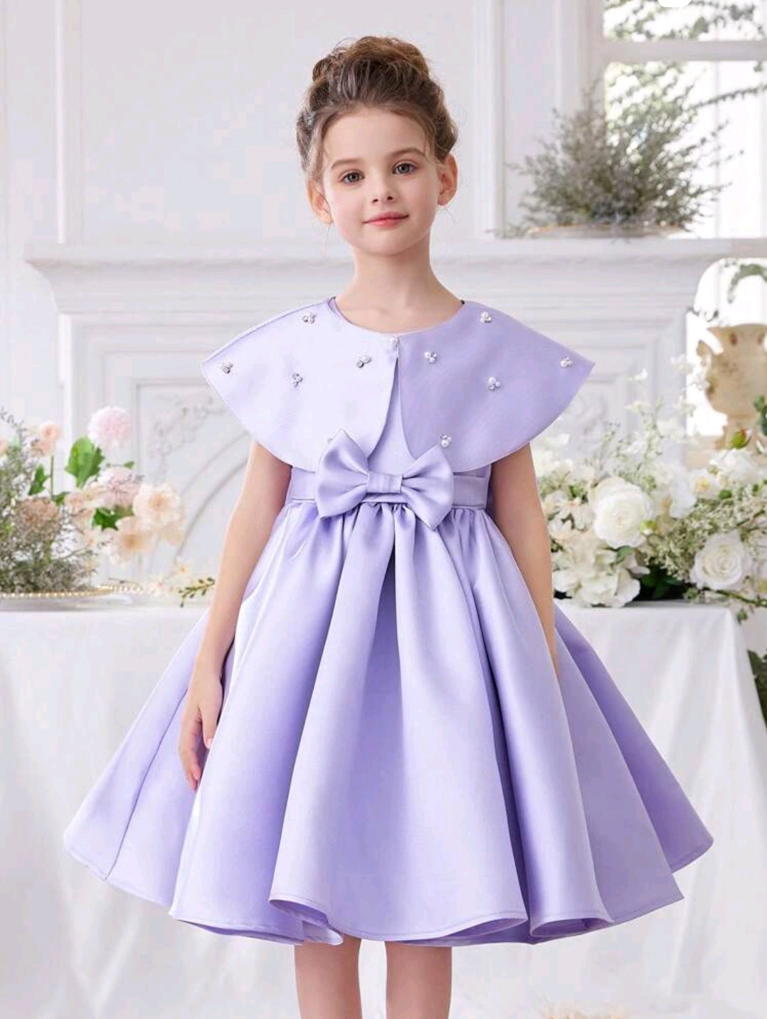 Girls Beaded Bowknot Party Dress