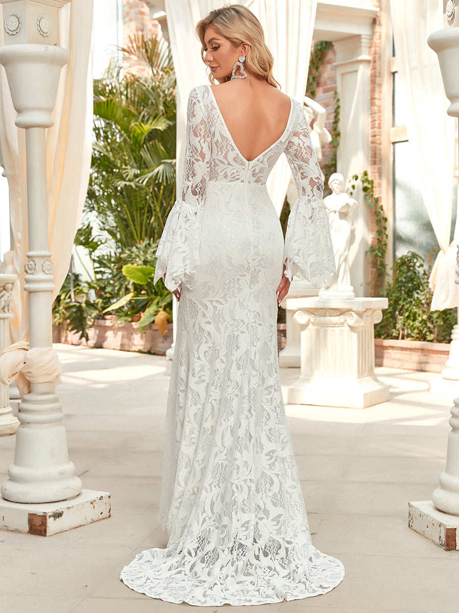 Bat-Wing Sleeves V-neck Fishtail Wedding Dress