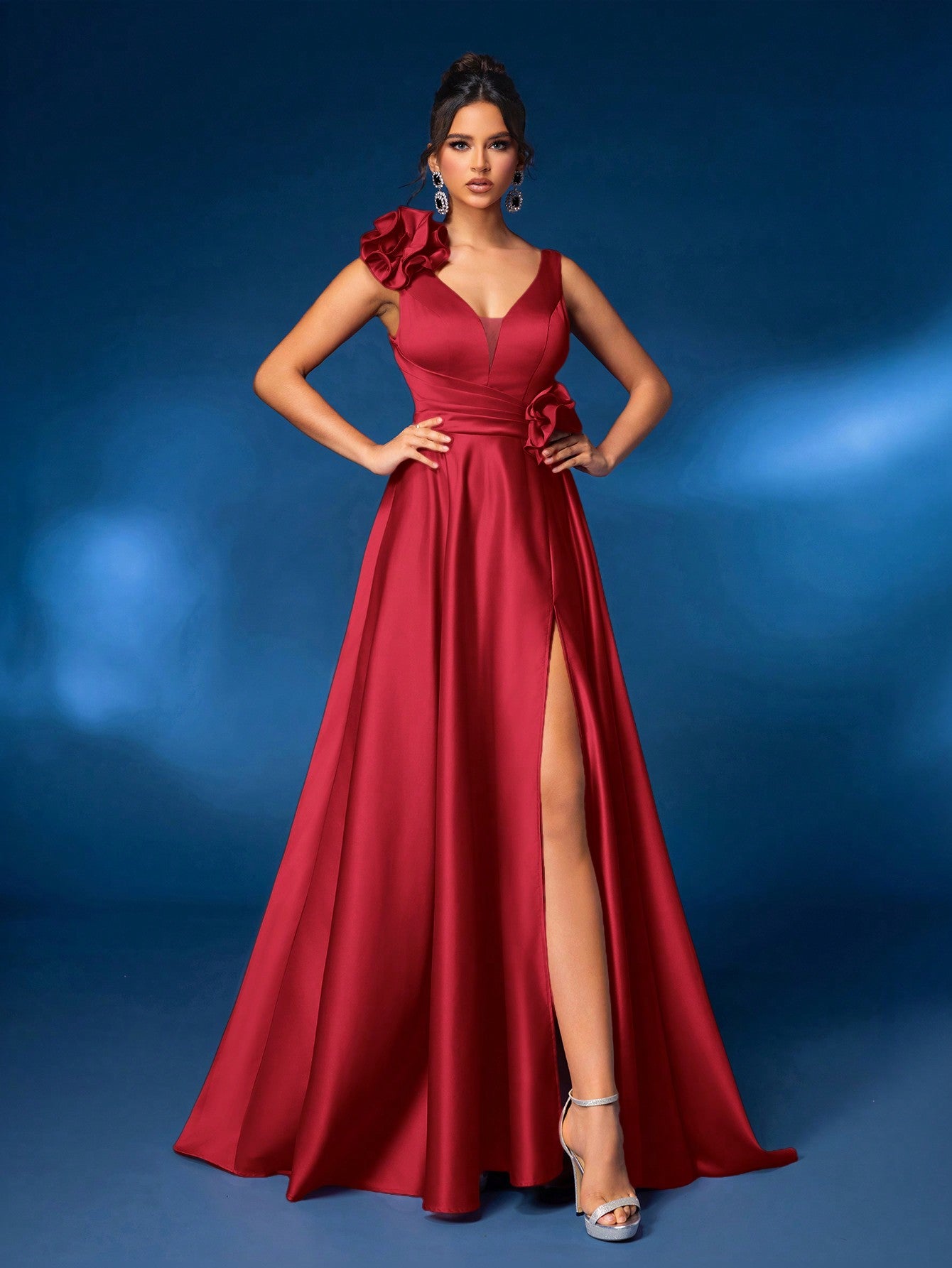 Satin Gathered A-Line Dress Dress