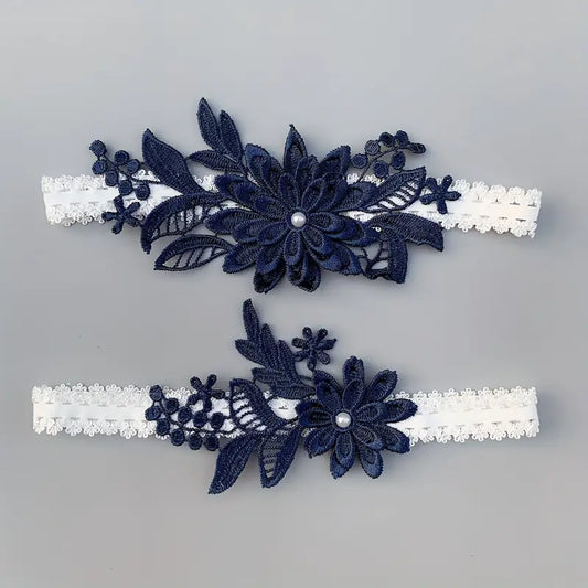 2pcs Appliques Decor Bridal Garter Navy