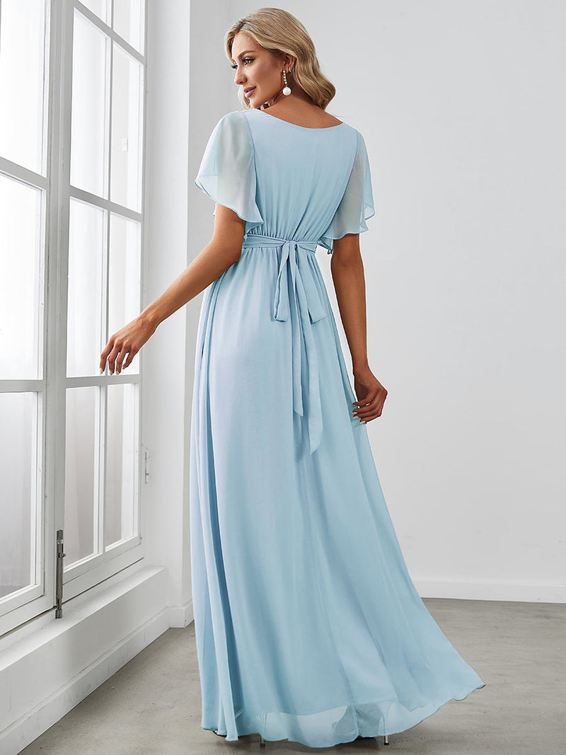 Sky Blue Butterfly Sleeve Chiffon Bridesmaid Dress