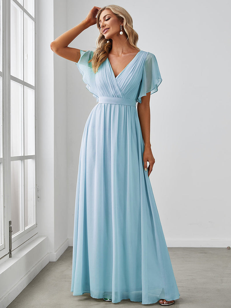 Sky Blue Butterfly Sleeve Chiffon Bridesmaid Dress