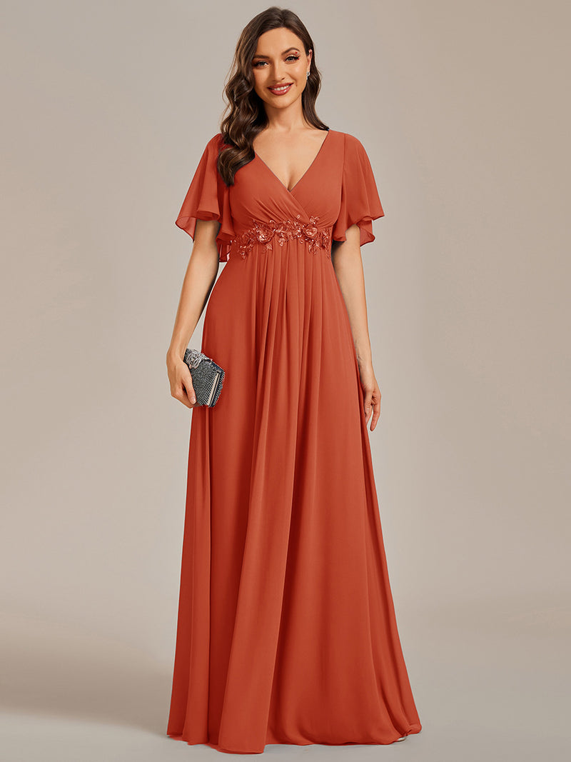 Butterfly Sleeve Chiffon Bridesmaid Dress Burnt Orange