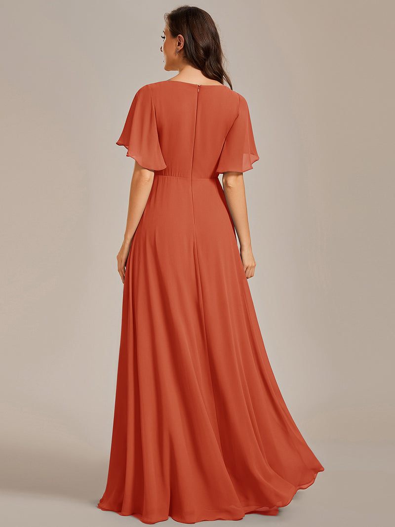 Butterfly Sleeve Chiffon Bridesmaid Dress Burnt Orange