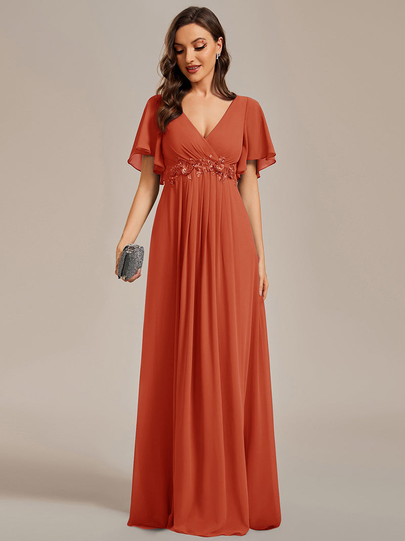 Butterfly Sleeve Chiffon Bridesmaid Dress Burnt Orange