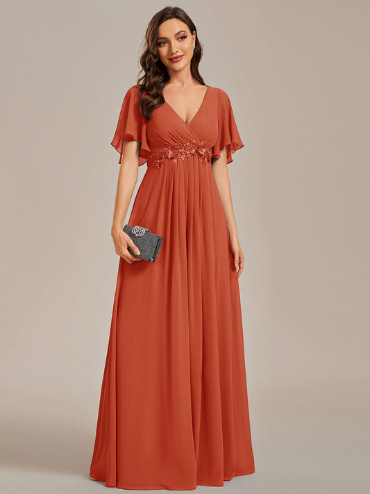 Butterfly Sleeve Chiffon Bridesmaid Dress Burnt Orange