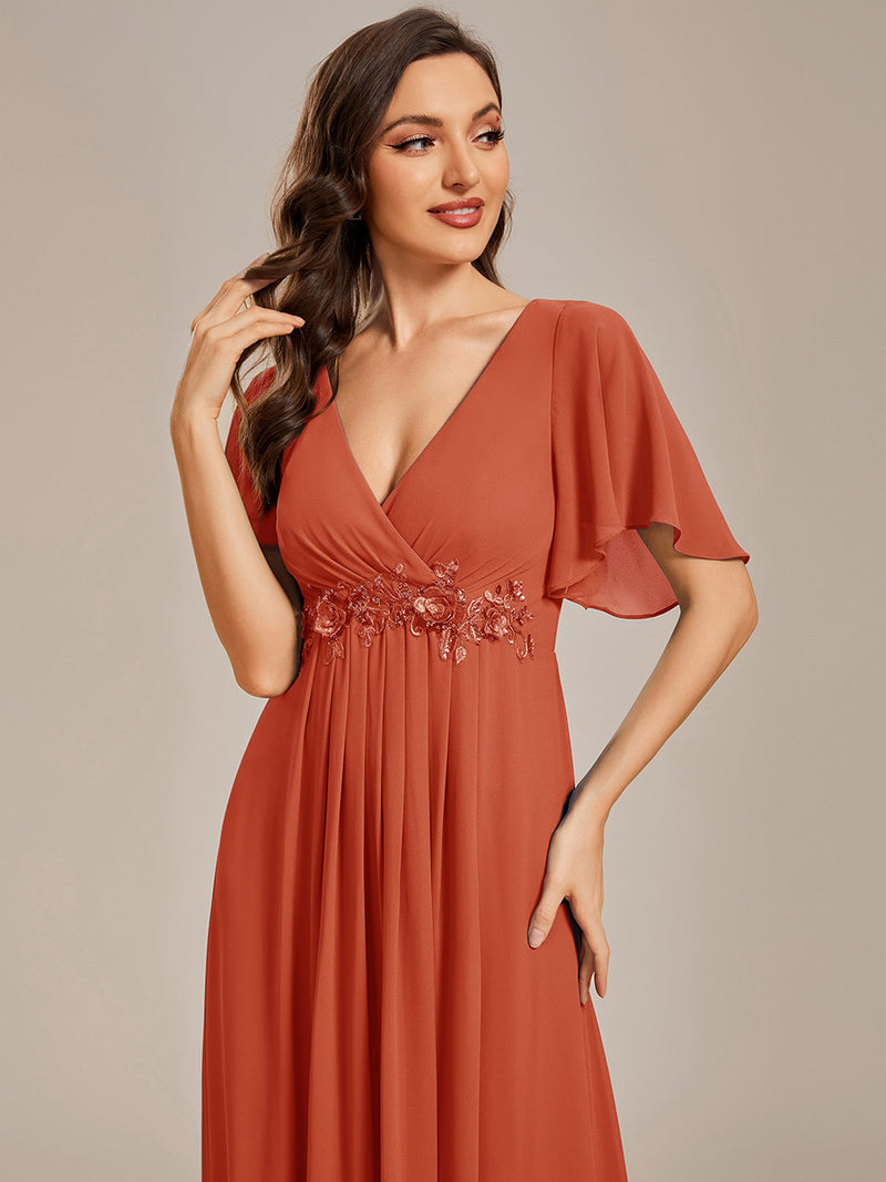 Butterfly Sleeve Chiffon Bridesmaid Dress Burnt Orange