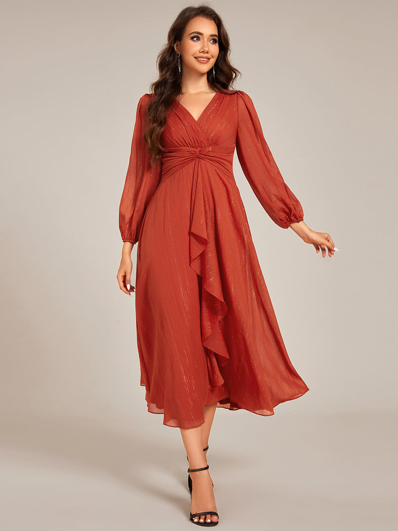 Wedding Guest Dress Chiffon with Long Sleeve
