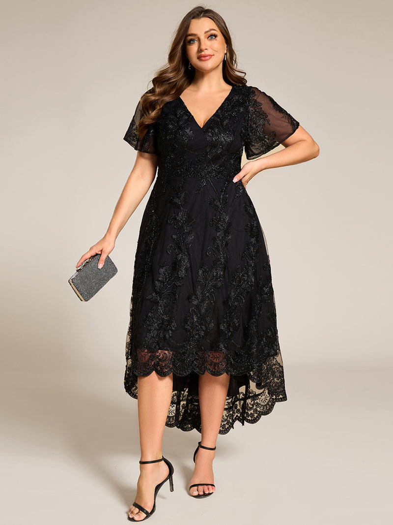 Ruffles Sleeve Lace Wedding Guest Dress Mother of Bride