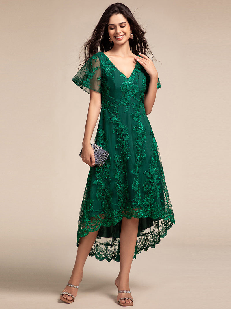 Ruffles Sleeve Lace Wedding Guest Dress