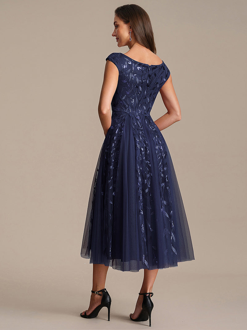 Sleeveless V-Neck Sequin A-Line Midi Wedding Guest Dresses