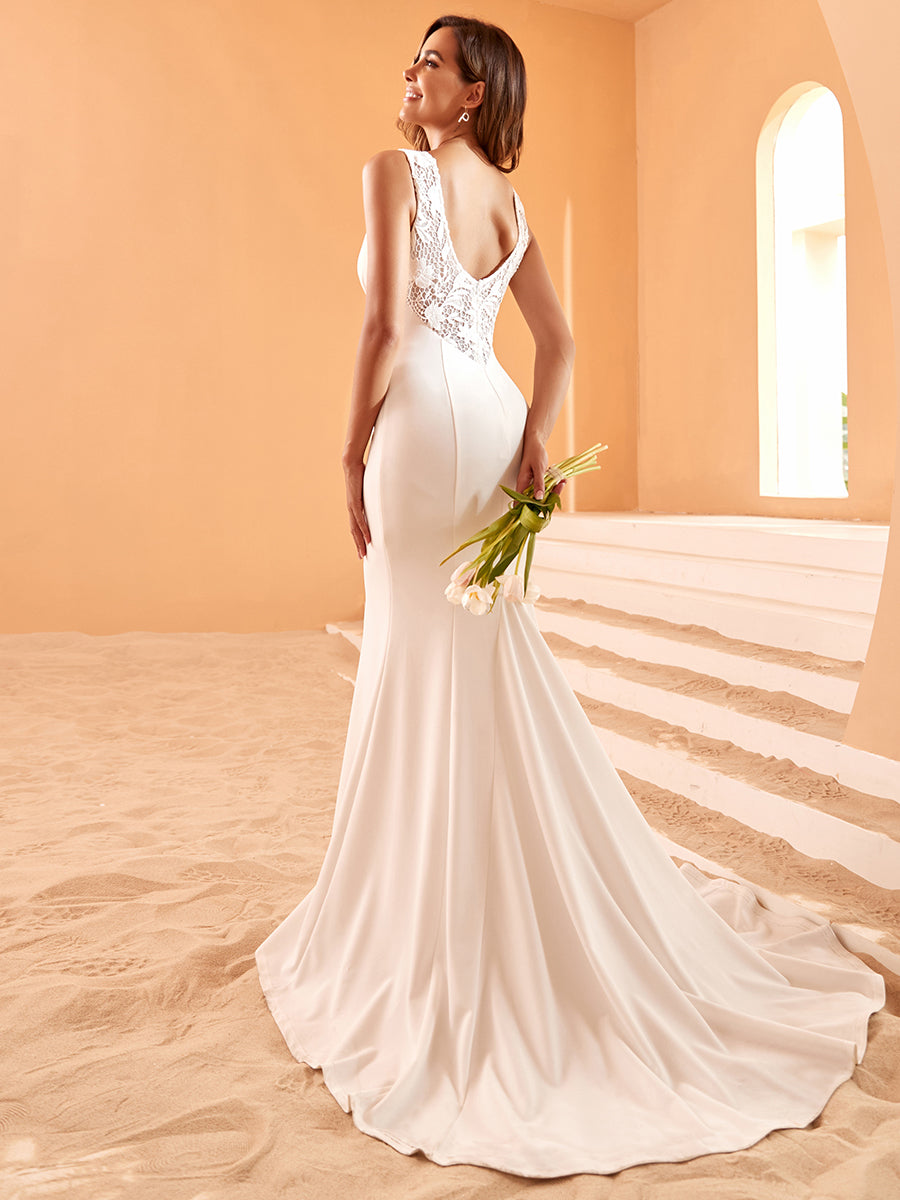 Elegant Fishtail Pleated Wedding Dress