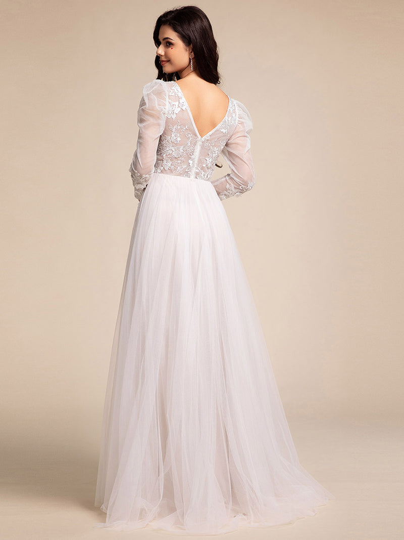 Applique Sheer Long Sleeve Wedding Dress