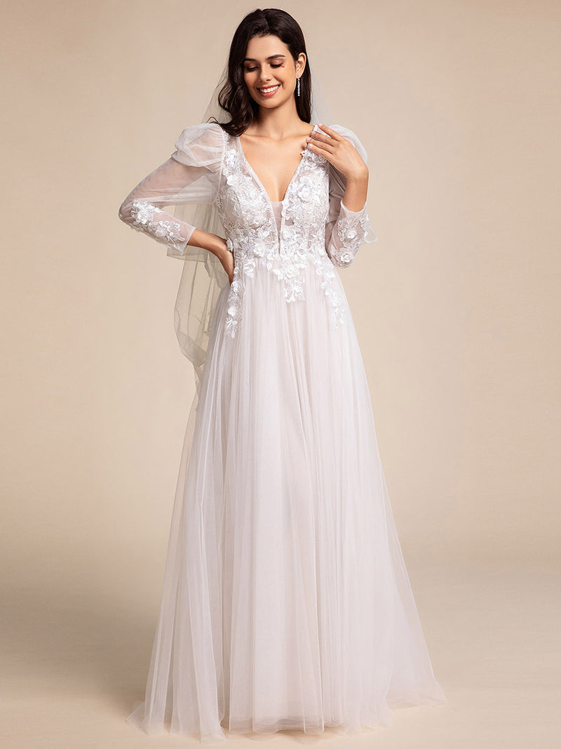 Applique Sheer Long Sleeve Wedding Dress