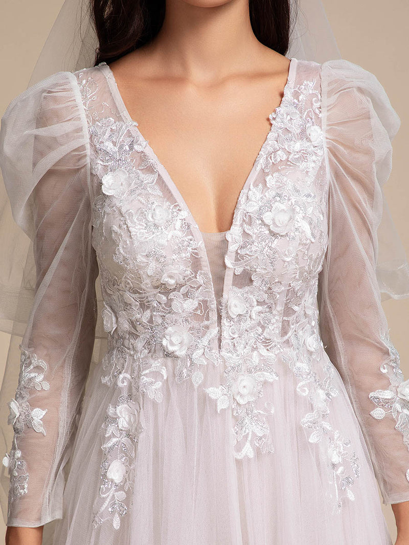 Applique Sheer Long Sleeve Wedding Dress
