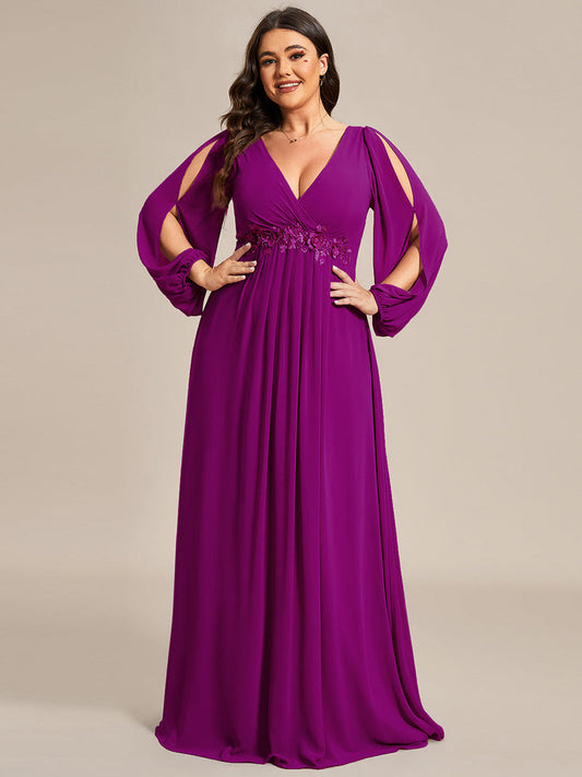 Plus Size Wedding Guest Dresses with Long Lantern Sleeves
