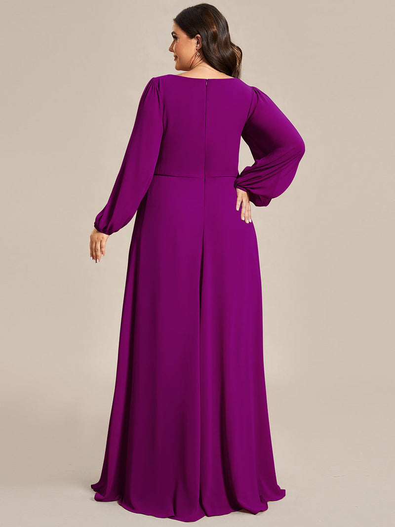 Plus Size Wedding Guest Dresses with Long Lantern Sleeves