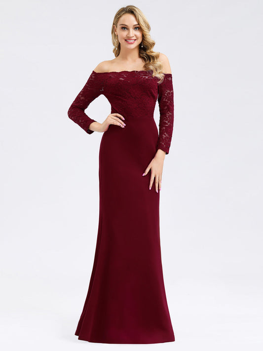 Off Shouler Mermaid Evening Dress with Lace Sleeves