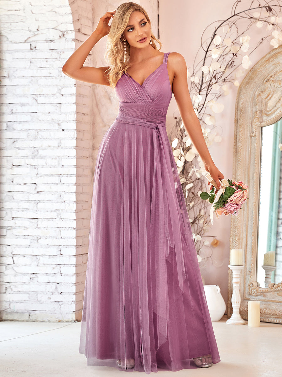 Orchid Tulle Bridesmaid Dresses With Belt