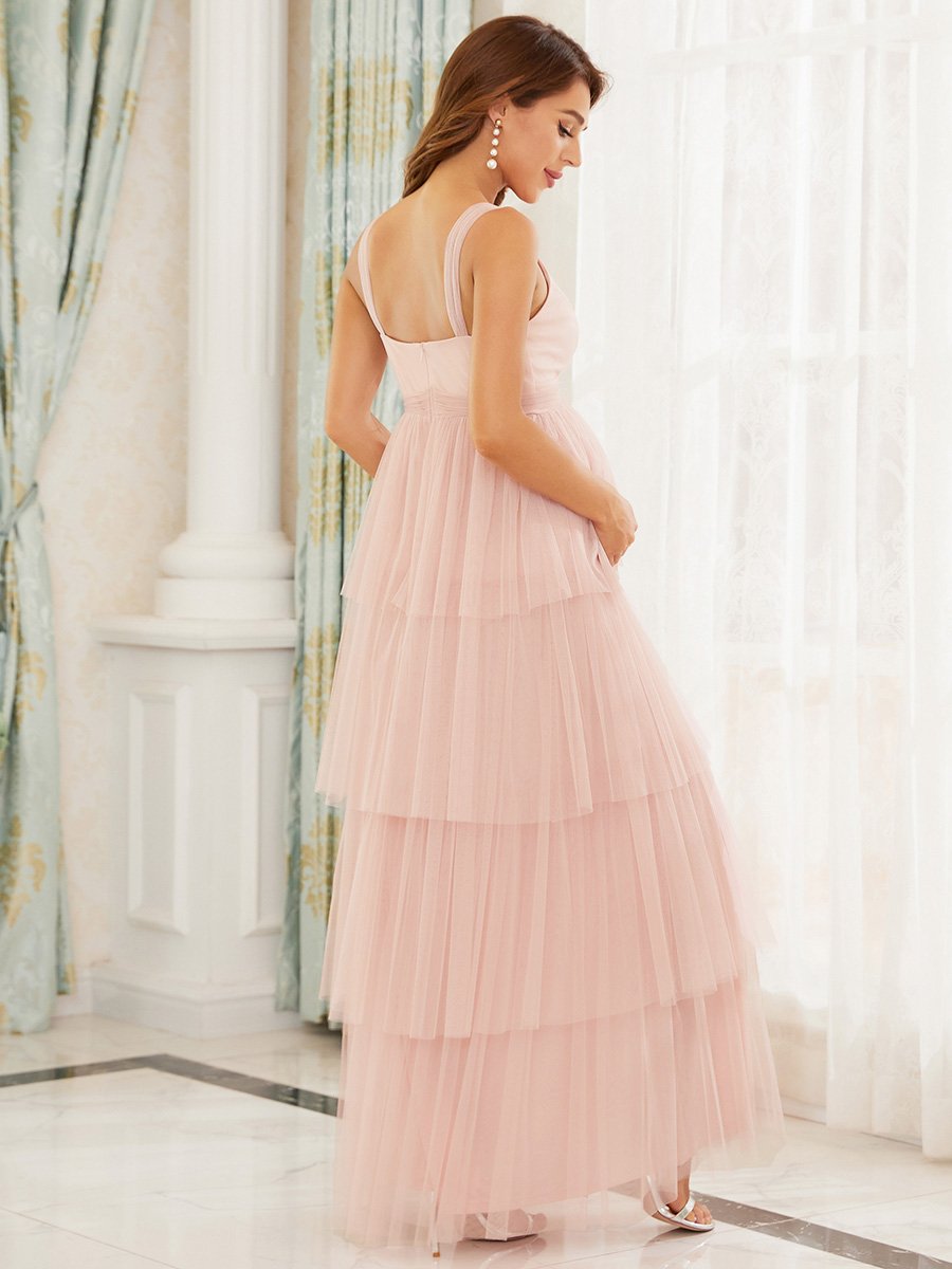 Pink Strappy Layered Maternity Dress