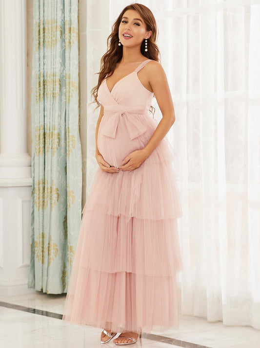 Pink Strappy Layered Maternity Dress