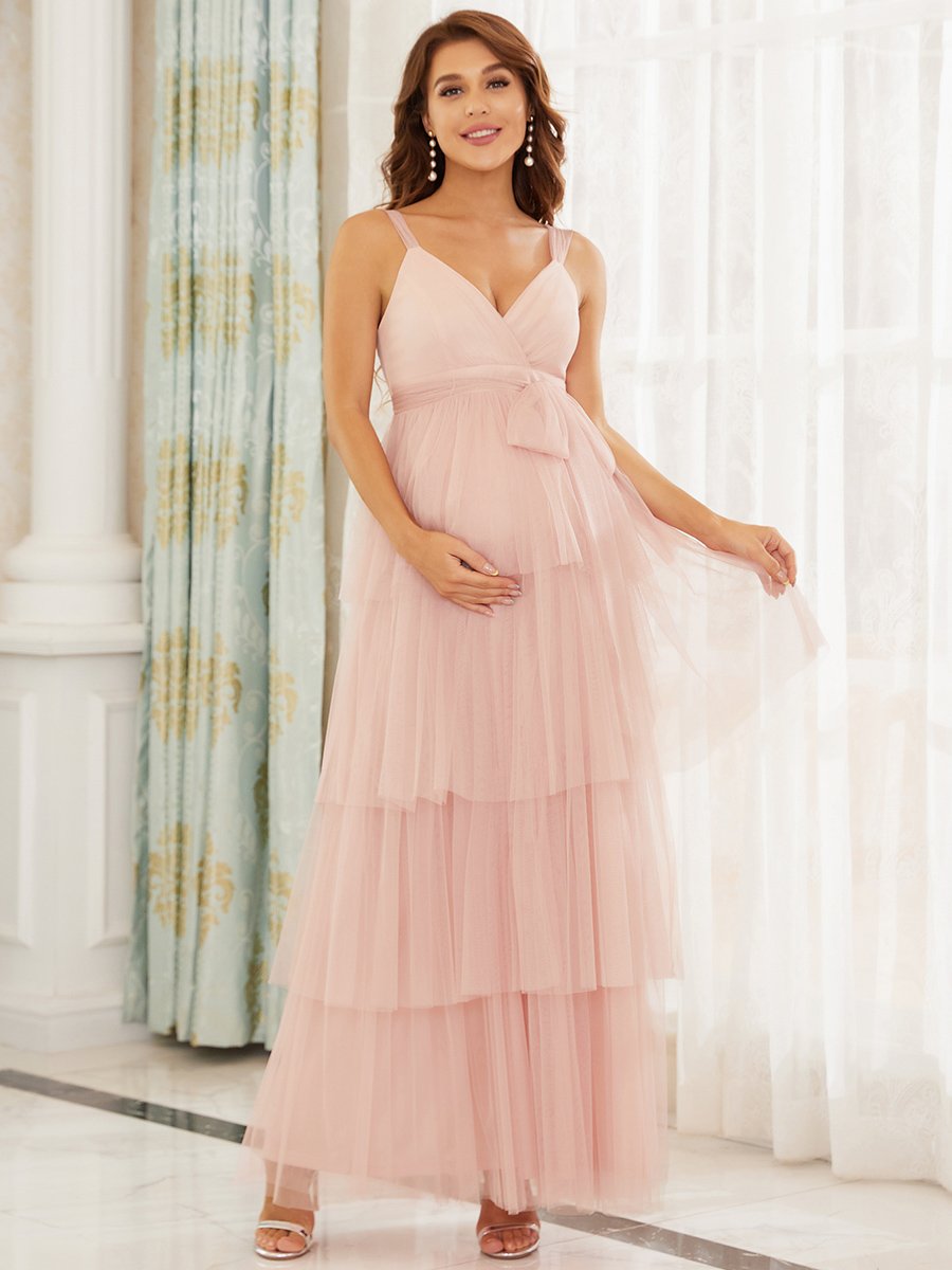 Pink Strappy Layered Maternity Dress