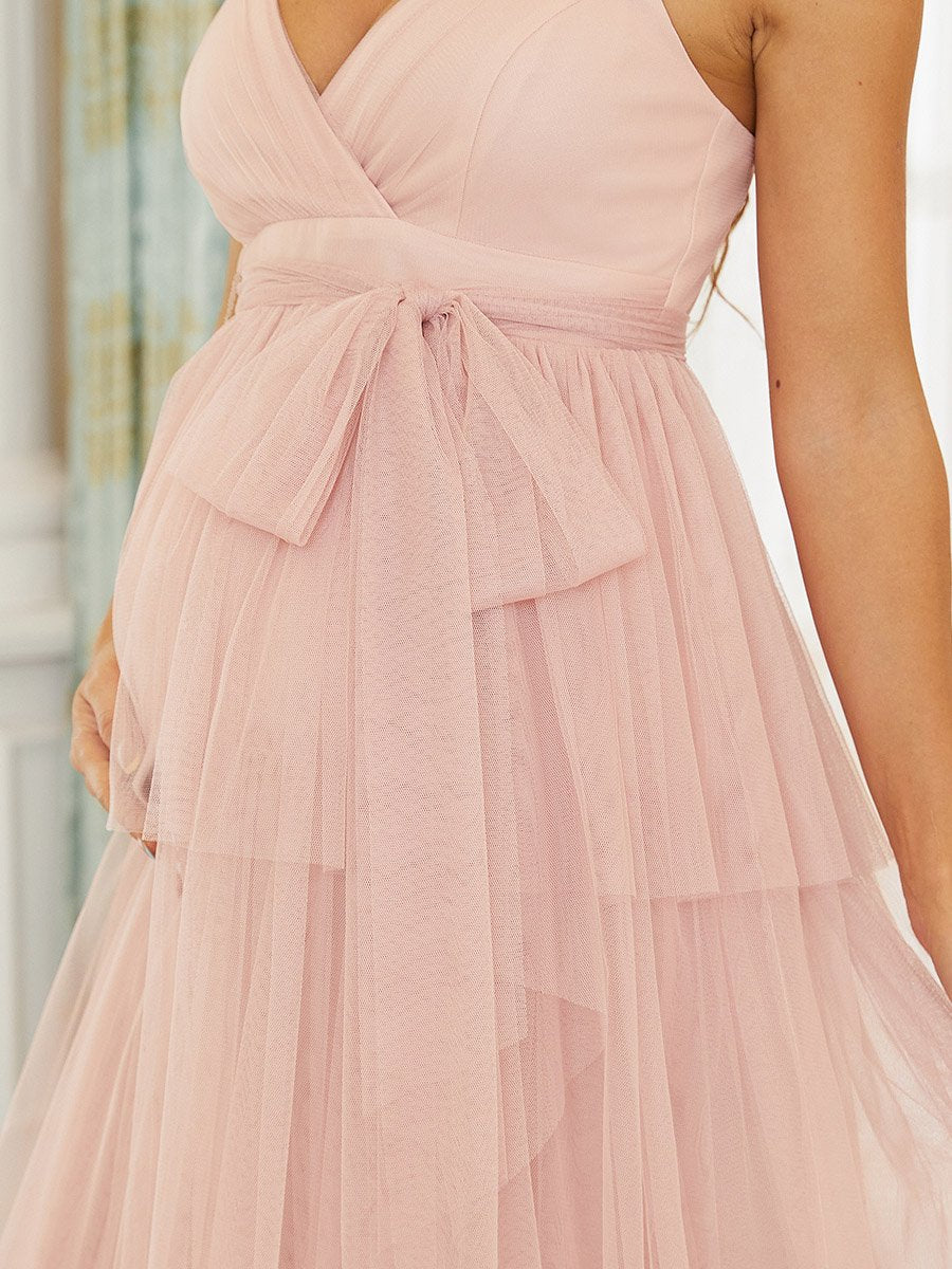 Pink Strappy Layered Maternity Dress