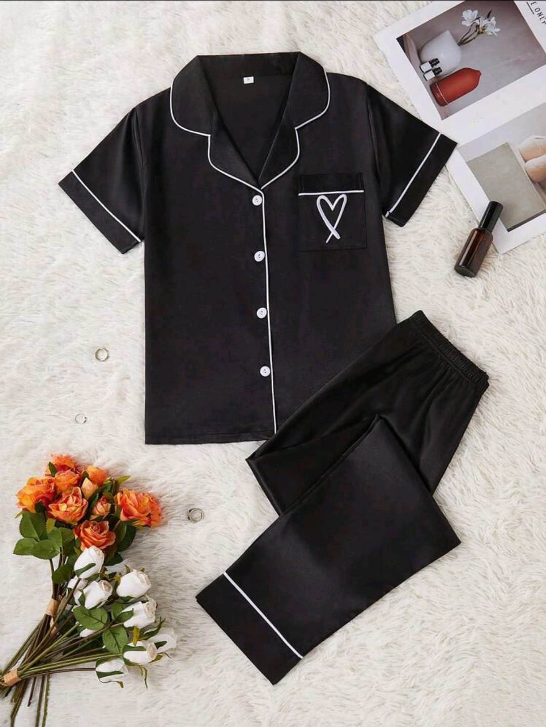 Bridesmaids Pajama Set Short Sleeve - Black