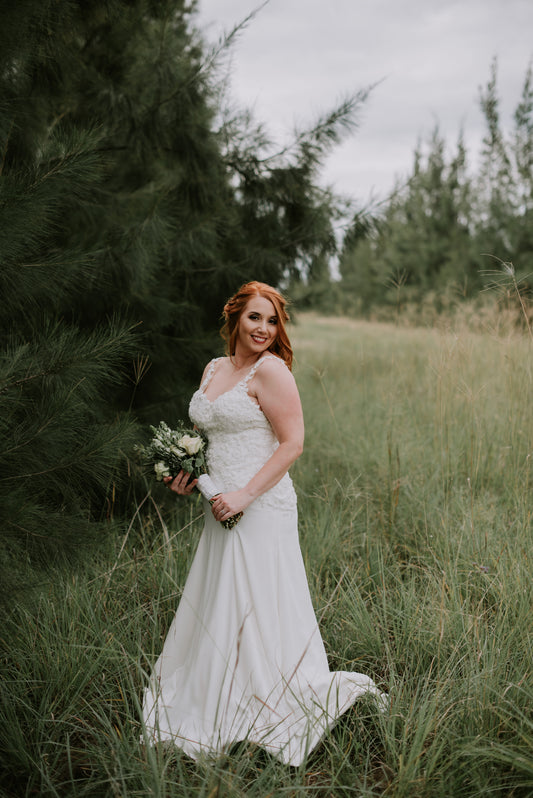 Satin-Crepe Gown with Delicate Beaded Detail