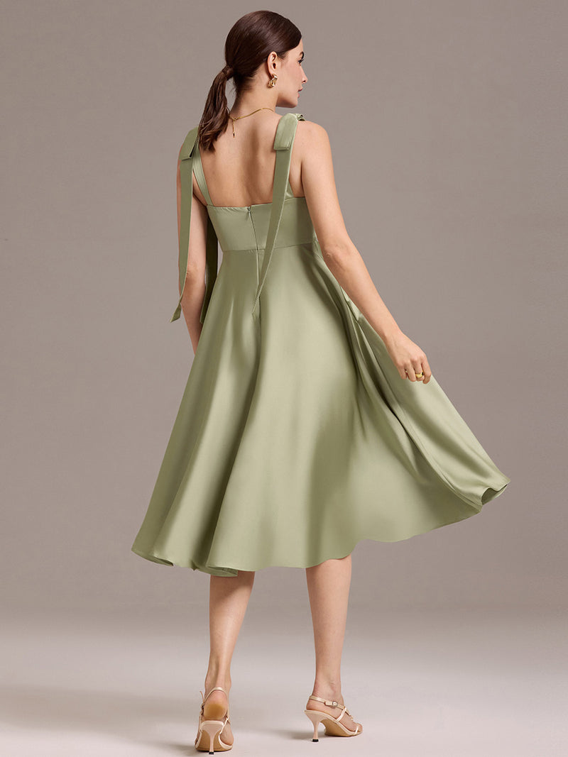 Sleeveless Tie-Shoulder Midi-Length Satin Dress