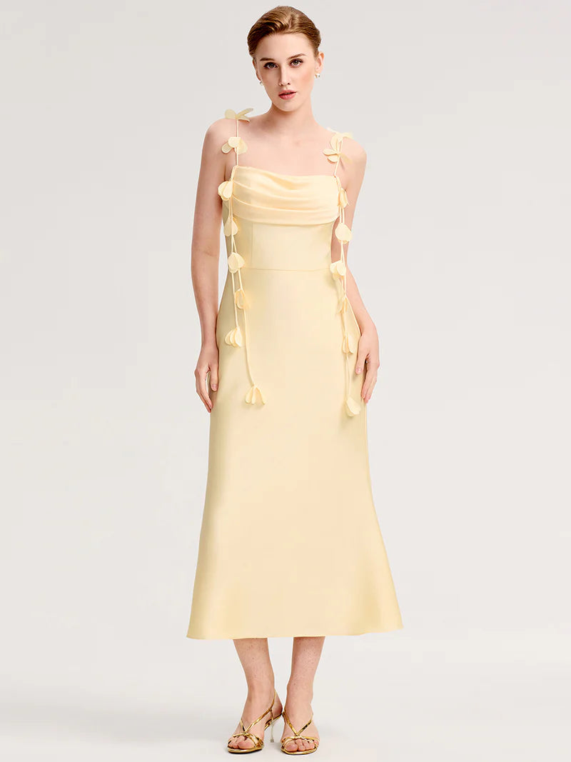 Strapless Midi Dress with Floral Tie-Front | Wedding Guest Dress