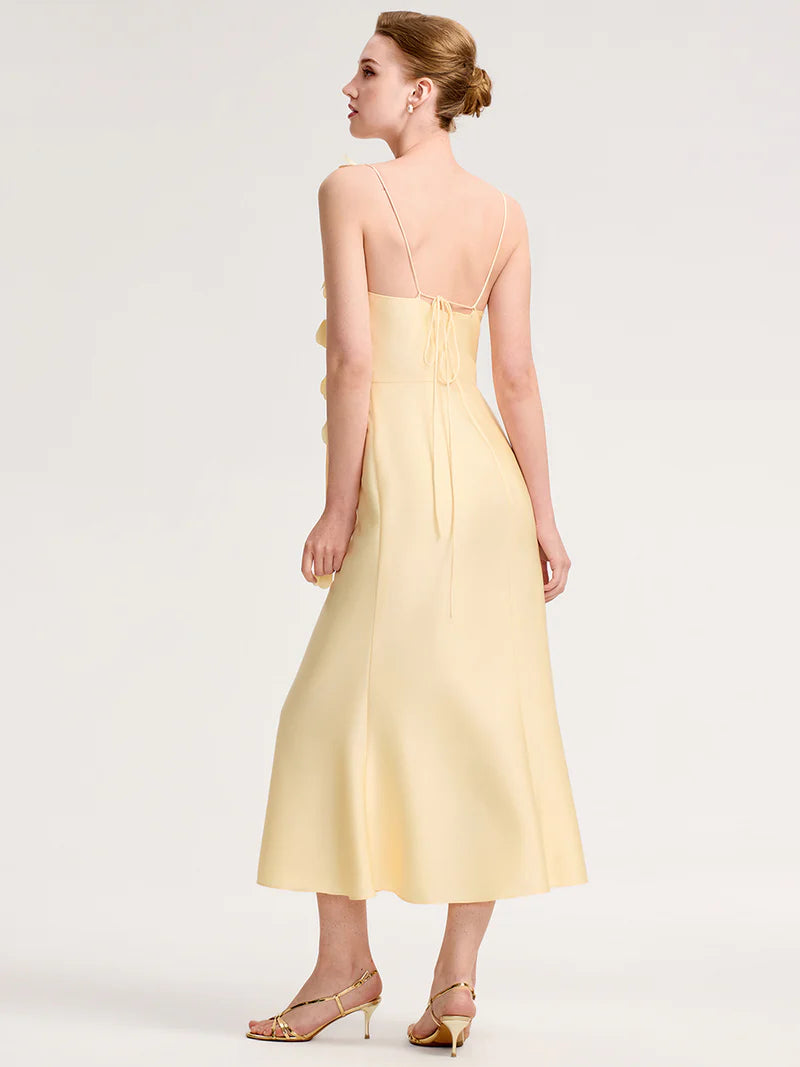 Strapless Midi Dress with Floral Tie-Front | Wedding Guest Dress