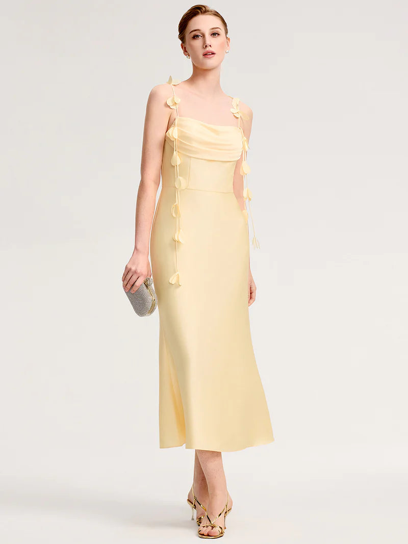 Strapless Midi Dress with Floral Tie-Front | Wedding Guest Dress