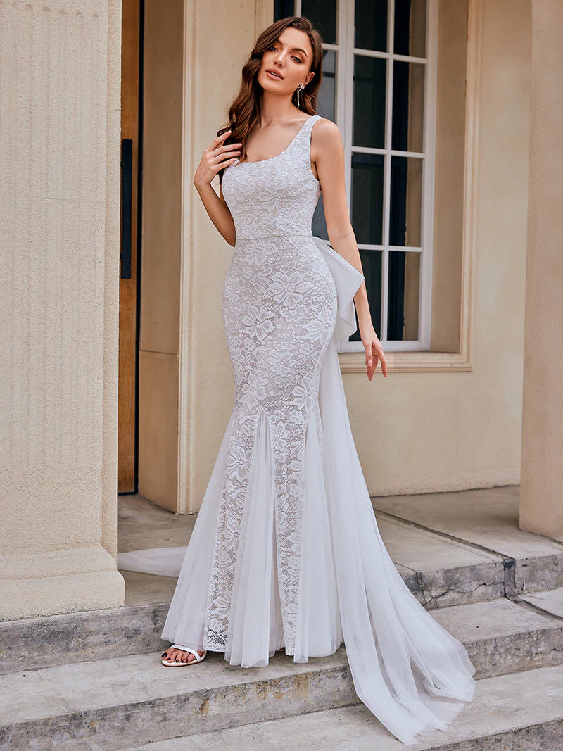 U-Neck Sleeveless Bodycon Fishtail Floor-Length Bridal Dress