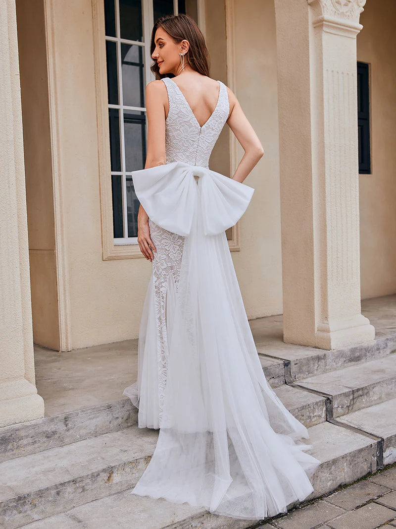 U-Neck Sleeveless Bodycon Fishtail Floor-Length Bridal Dress