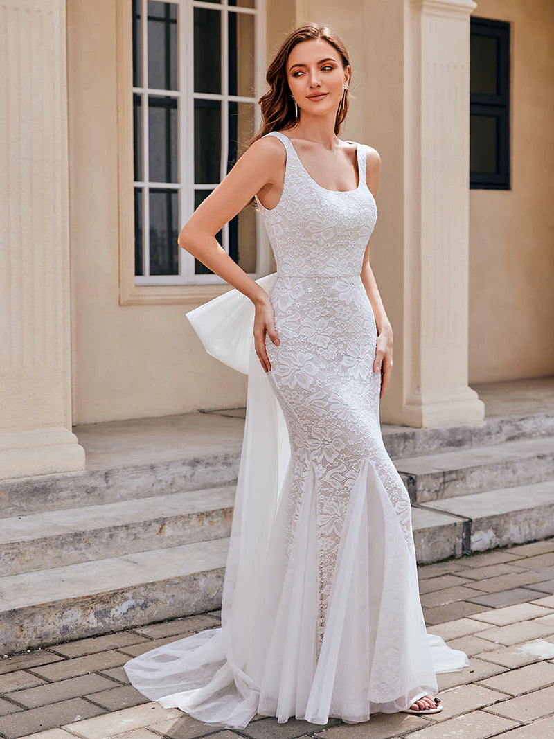 U-Neck Sleeveless Bodycon Fishtail Floor-Length Bridal Dress
