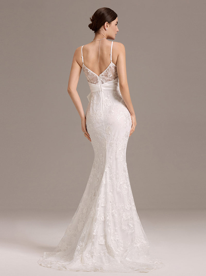 V-Neck Sleeveless Bodycon Fishtail Floor-Length Wedding Dress