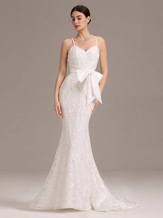 V-Neck Sleeveless Bodycon Fishtail Floor-Length Wedding Dress