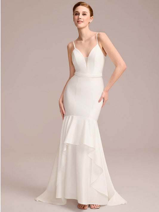V-Neck Mermaid Floor-Length Bridal Dress